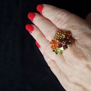 Gemstone Floral Motif Ring in Gold Over 925 Sterling Silver.
